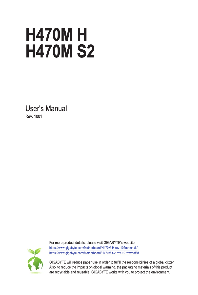 Page 1 de la notice Manuel utilisateur Gigabyte H470M H