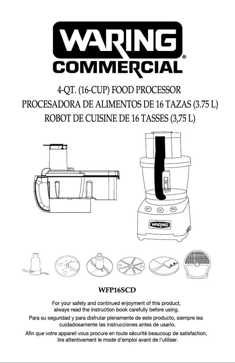 Page 1 de la notice Instructions / montage Waring Commercial WFP16SCD