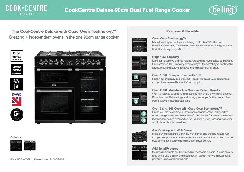 Page 1 de la notice Fiche technique Belling BCC900DFSS