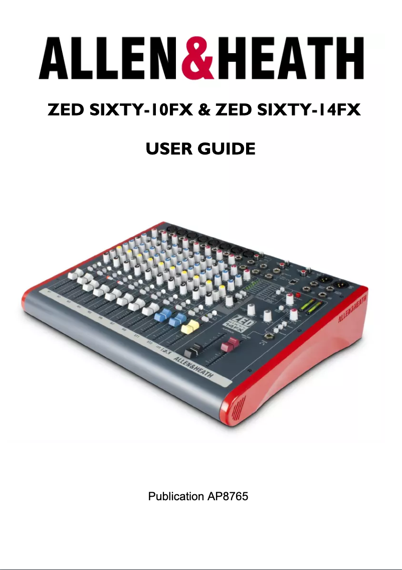 Page 1 de la notice Manuel utilisateur Allen & Heath ZED60-14FX