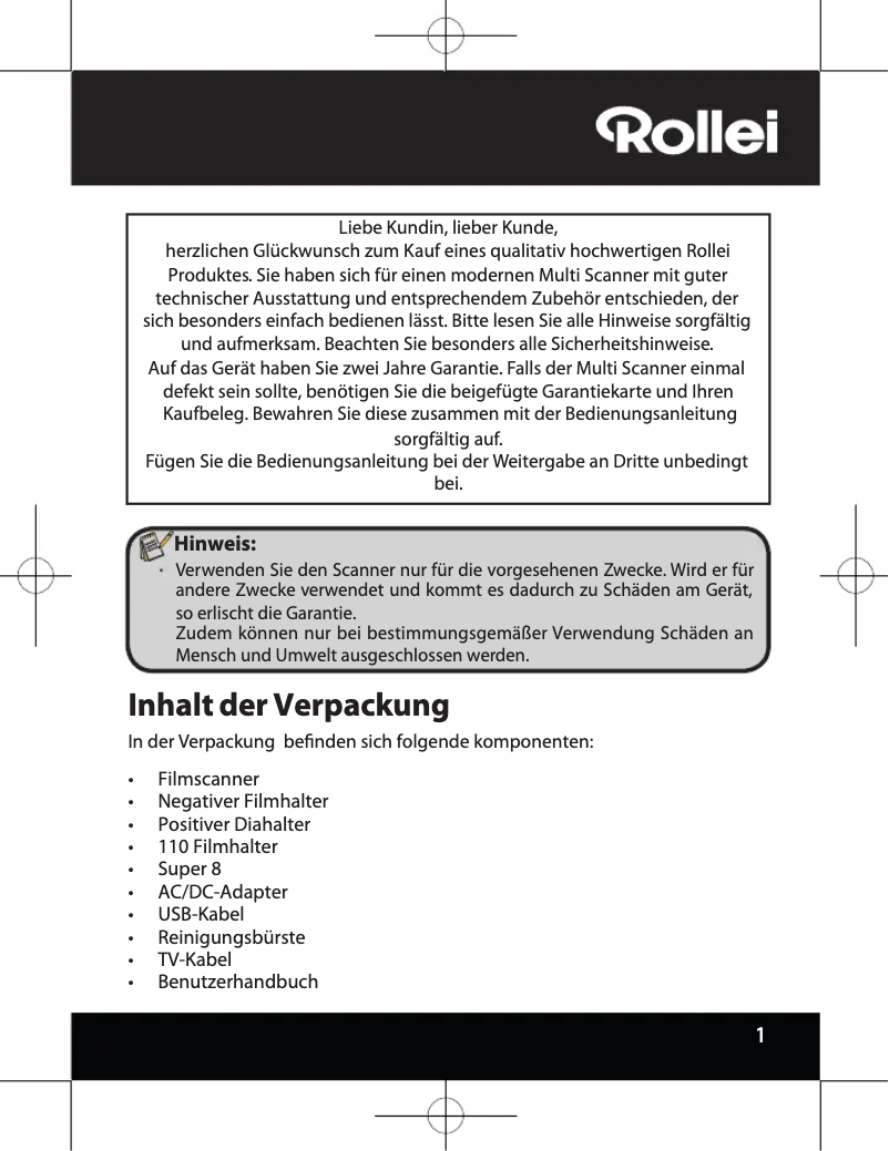 Page 1 de la notice Manuel utilisateur Rollei DF-S 310 SE