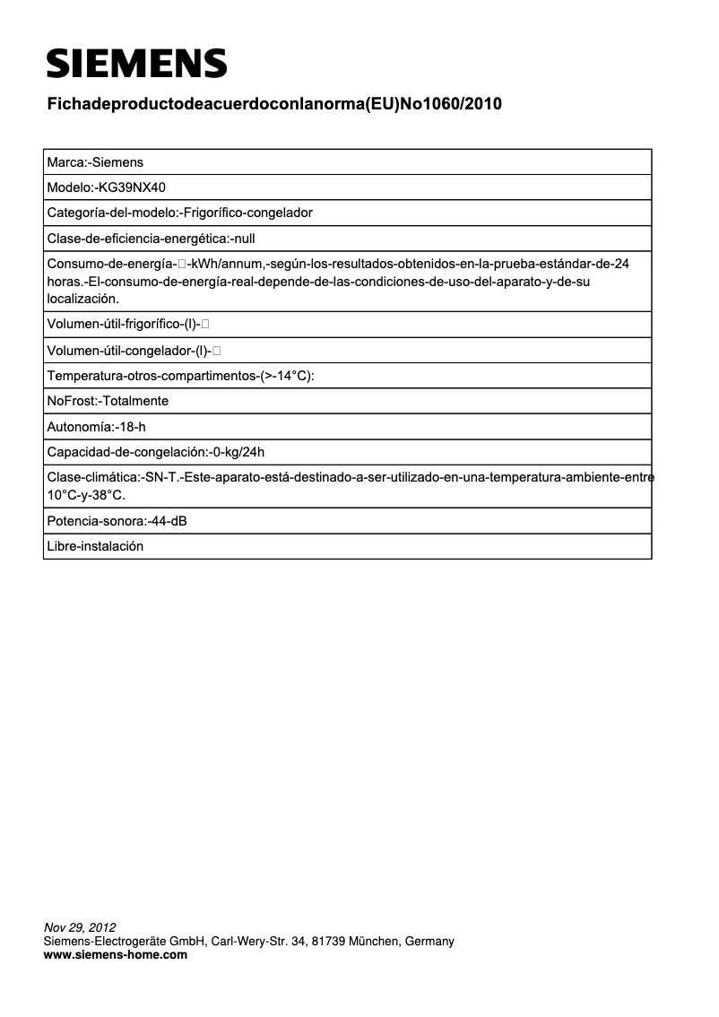 Page 1 de la notice Manuel utilisateur Siemens KG39NX40