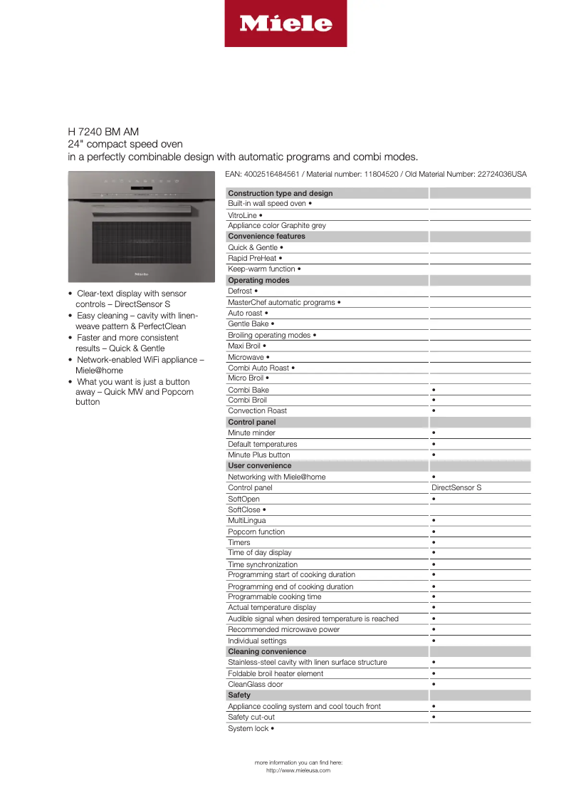 Page n°1 - Fiche technique Miele H 7240 BM AM