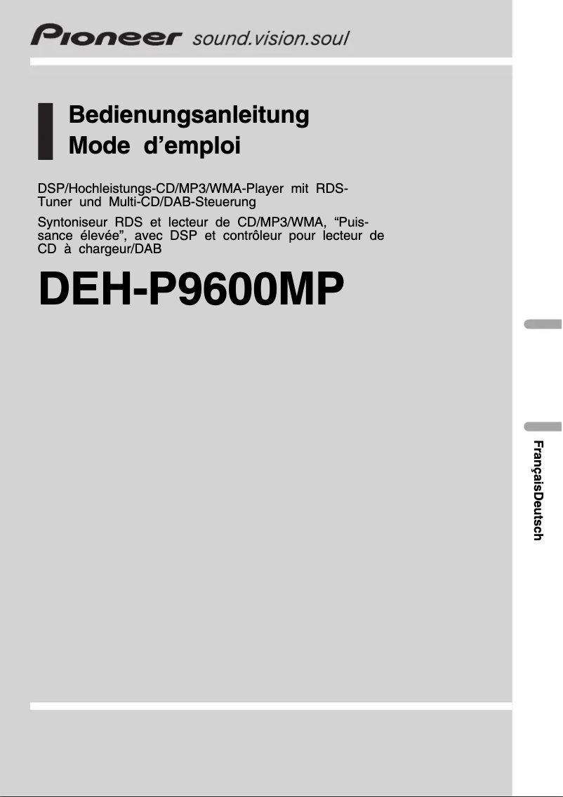 Page n°1 - Manuel utilisateur Pioneer DEH-P9600MP