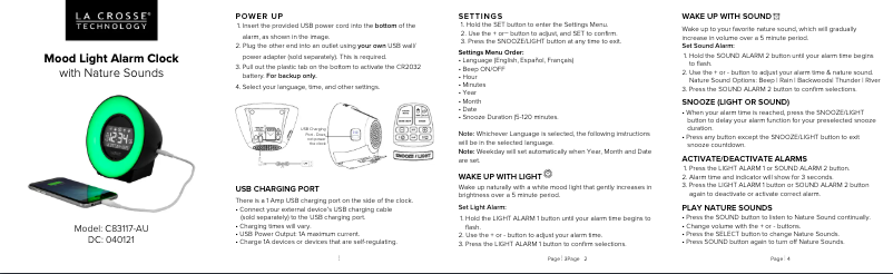 Page n°1 - Manuel utilisateur La Crosse Technology C83117-AU