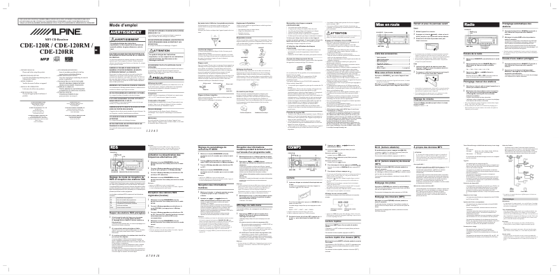 Page 1 de la notice Manuel utilisateur Alpine CDE-120RR