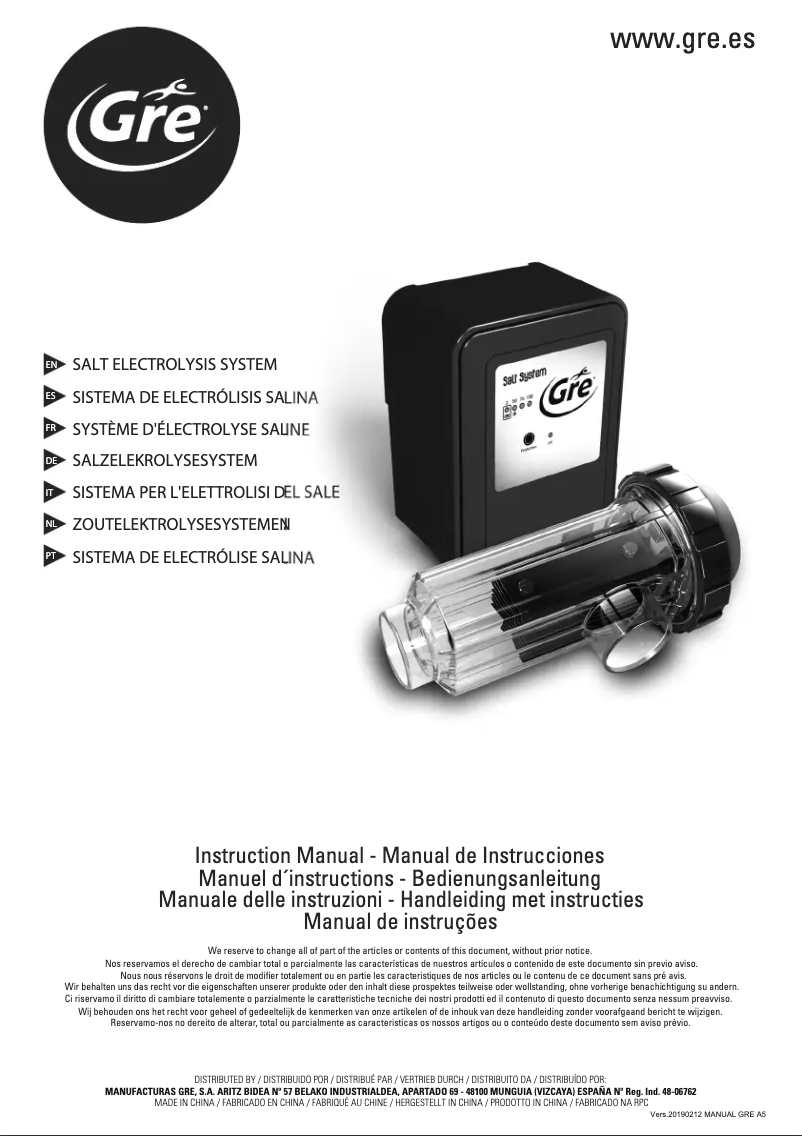 Página 1 del manual Manual de instrucciones Gre SCG60