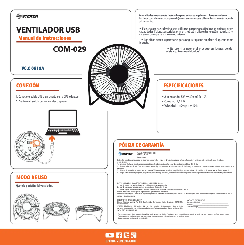 Page 1 de la notice Manuel utilisateur Steren COM-029