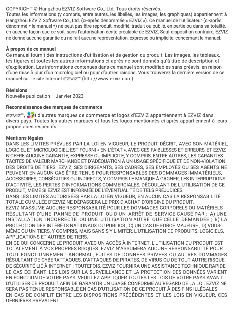 Page 1 de la notice Manuel utilisateur EZVIZ H1c