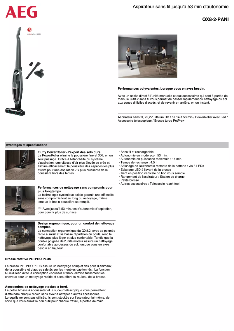 Page n°1 - Fiche technique AEG QX8-2-PANI
