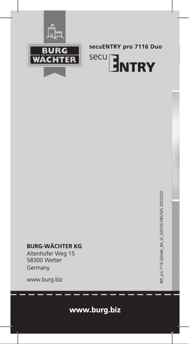 Page n°1 - Manuel utilisateur Burg Wächter secuENTRY 7116 DUO
