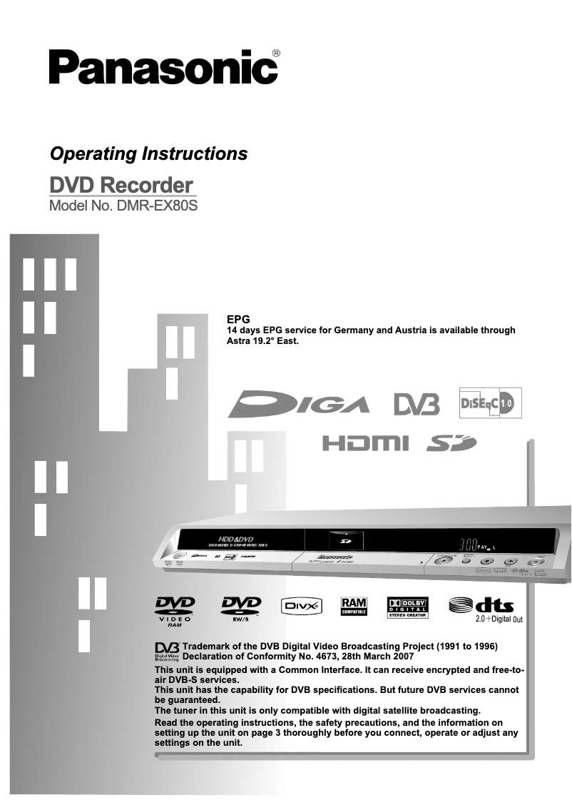 Page 1 de la notice Manuel utilisateur Panasonic DMR-EX80S
