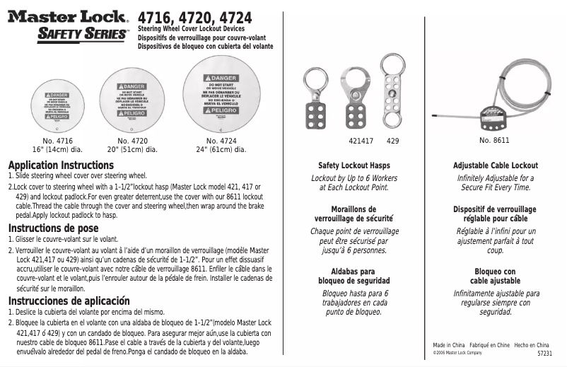 Page n°1 - Manuel utilisateur Master Lock 4720