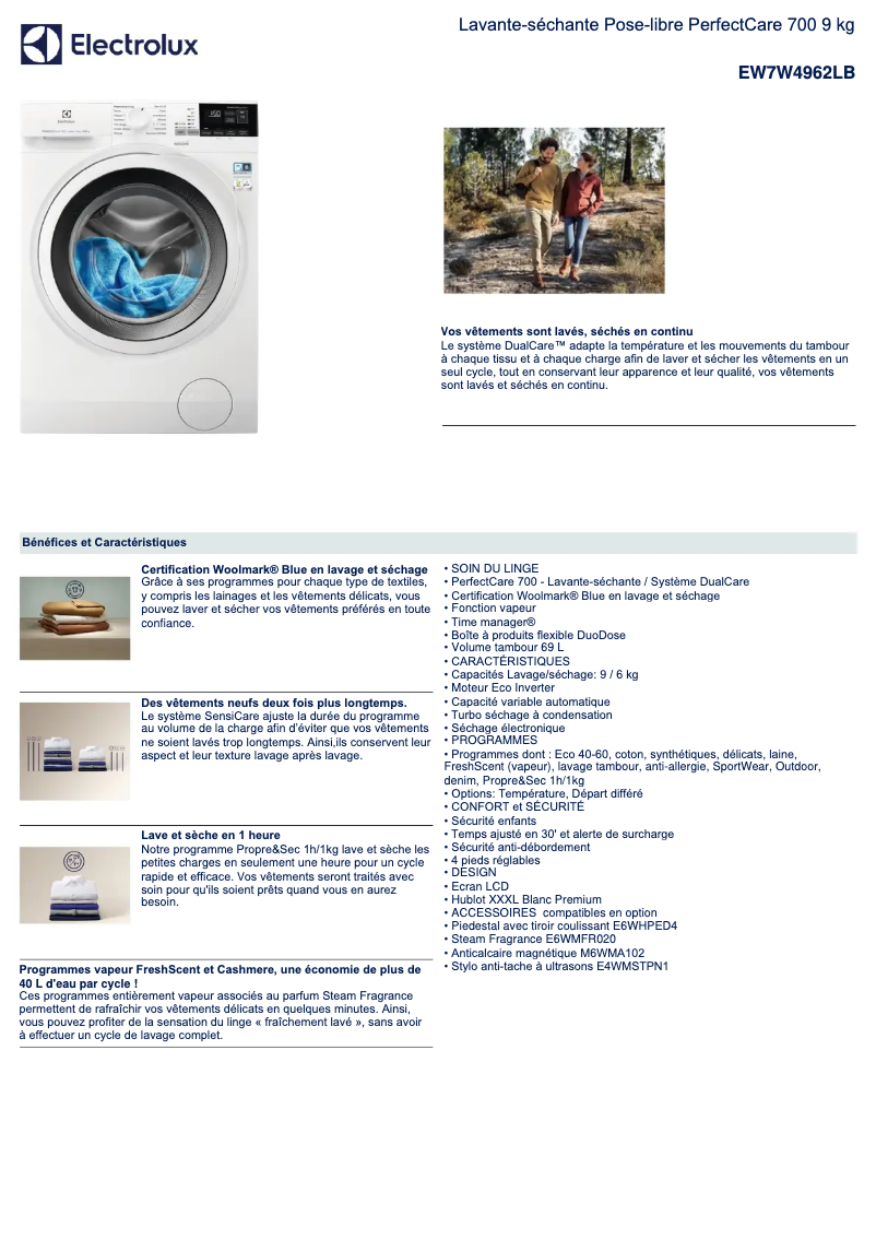 Page n°1 - Fiche technique Electrolux EW7W4962LB