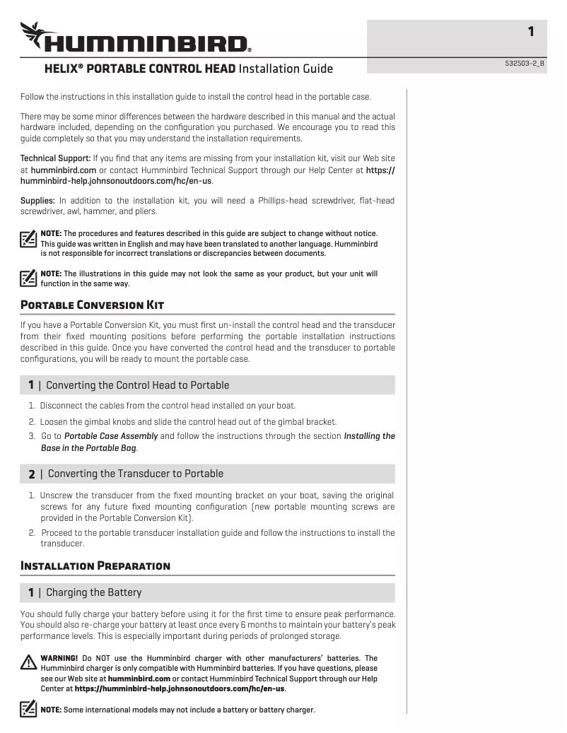 Página 1 del manual Guía de instalación Humminbird ICE HELIX 5 CHIRP GPS G2 (2017 Model)