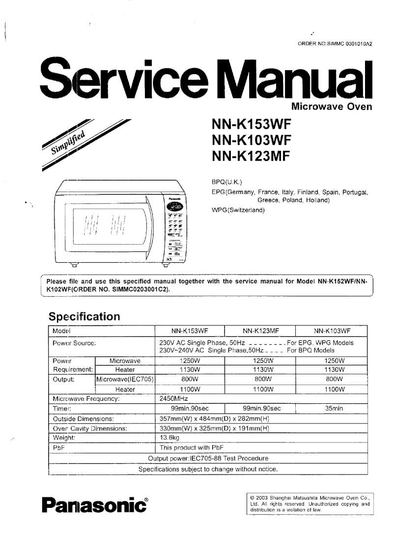Page 1 de la notice Manuel utilisateur Panasonic NN-K103WF