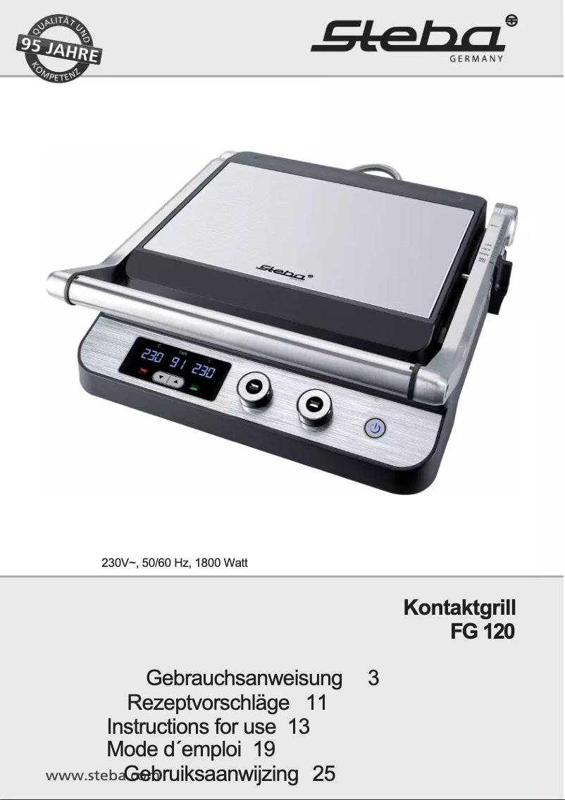 Page 1 de la notice Manuel utilisateur Steba FG 120