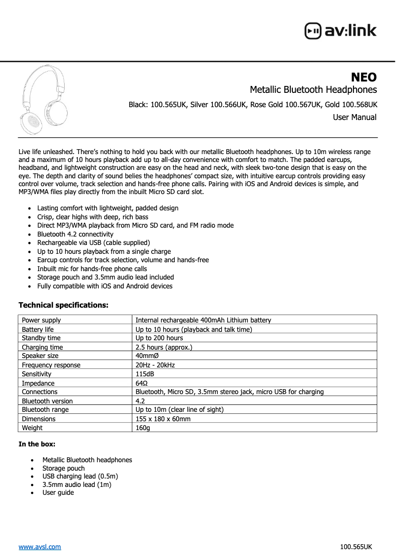 Page n°1 - Manuel utilisateur AV:link NEO