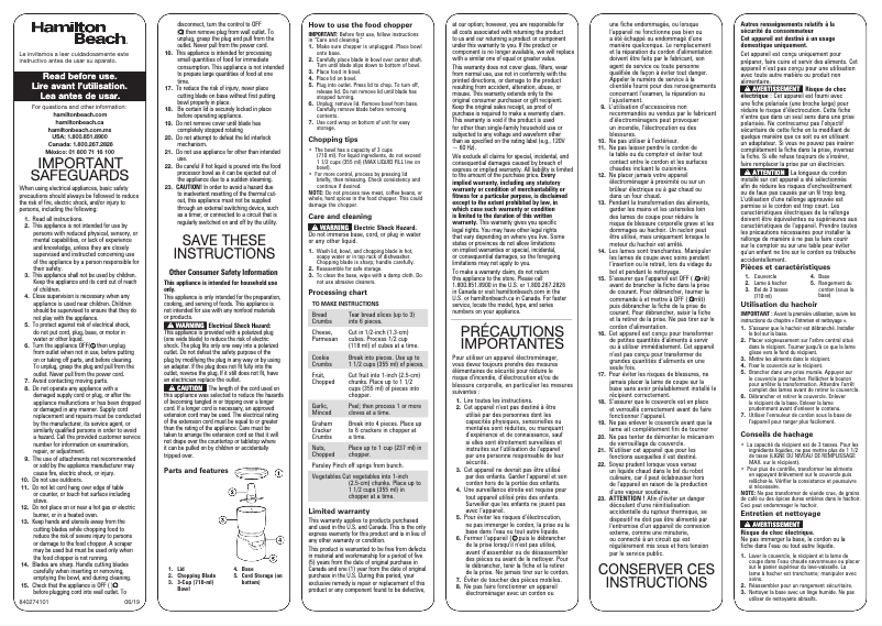 Page 1 de la notice Manuel utilisateur Hamilton Beach Stack & Press 72740