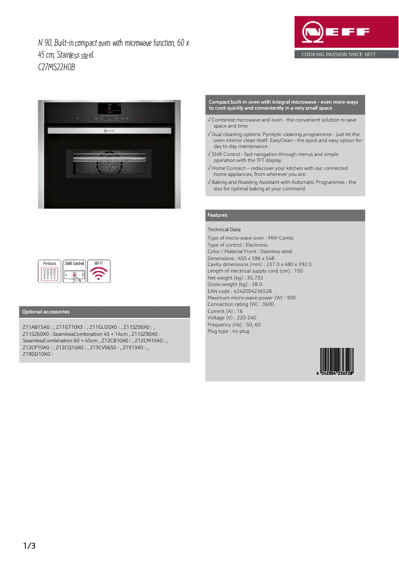 Page n°1 - Fiche technique Neff C27MS22H0B