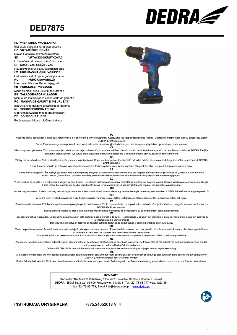 Page 1 de la notice Manuel utilisateur DEDRA DED7875