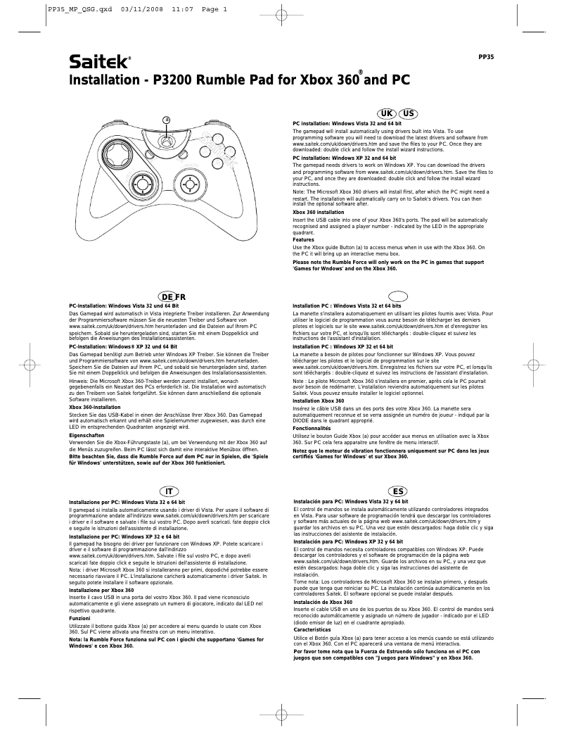 Page 1 de la notice Manuel utilisateur Saitek P3200