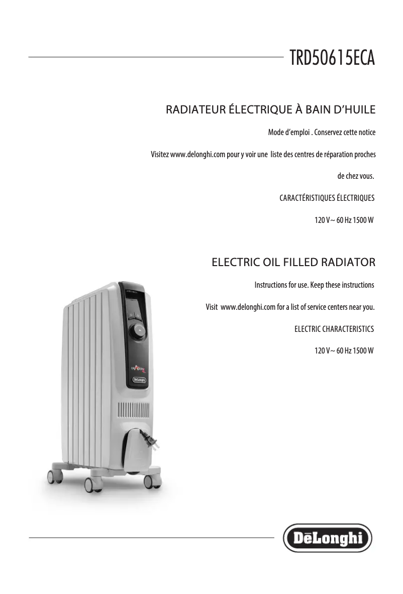 Page 1 de la notice Manuel utilisateur DeLonghi TRD50615E