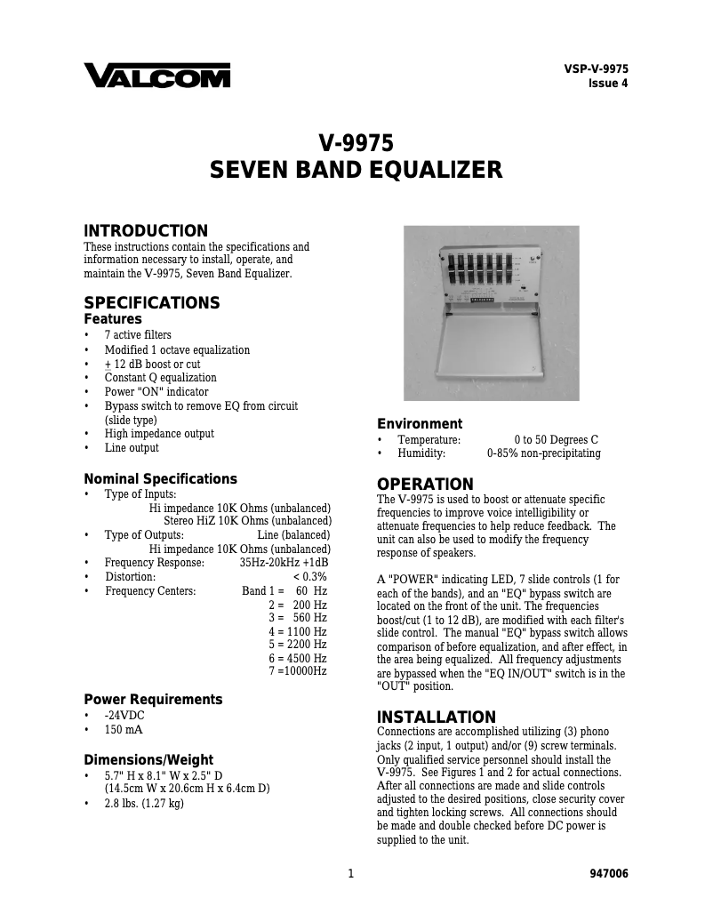 Page n°1 - Manuel utilisateur Valcom V-9975