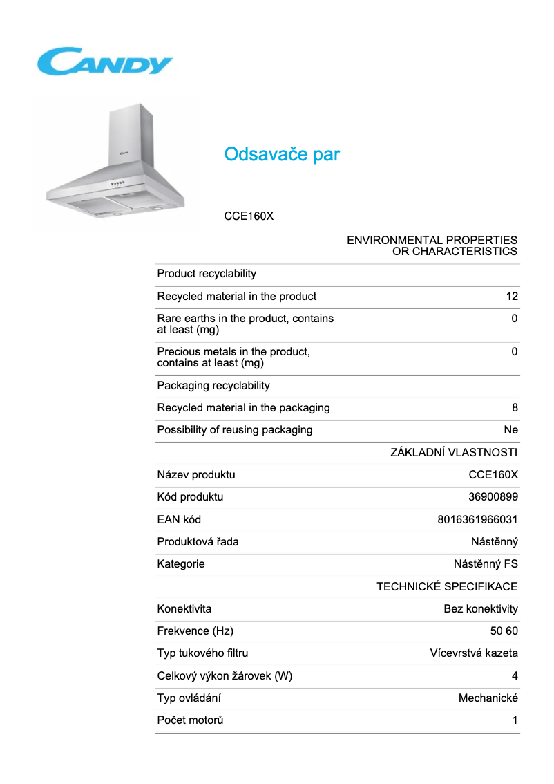 Image de la première page du manuel de l'appareil CCE160X