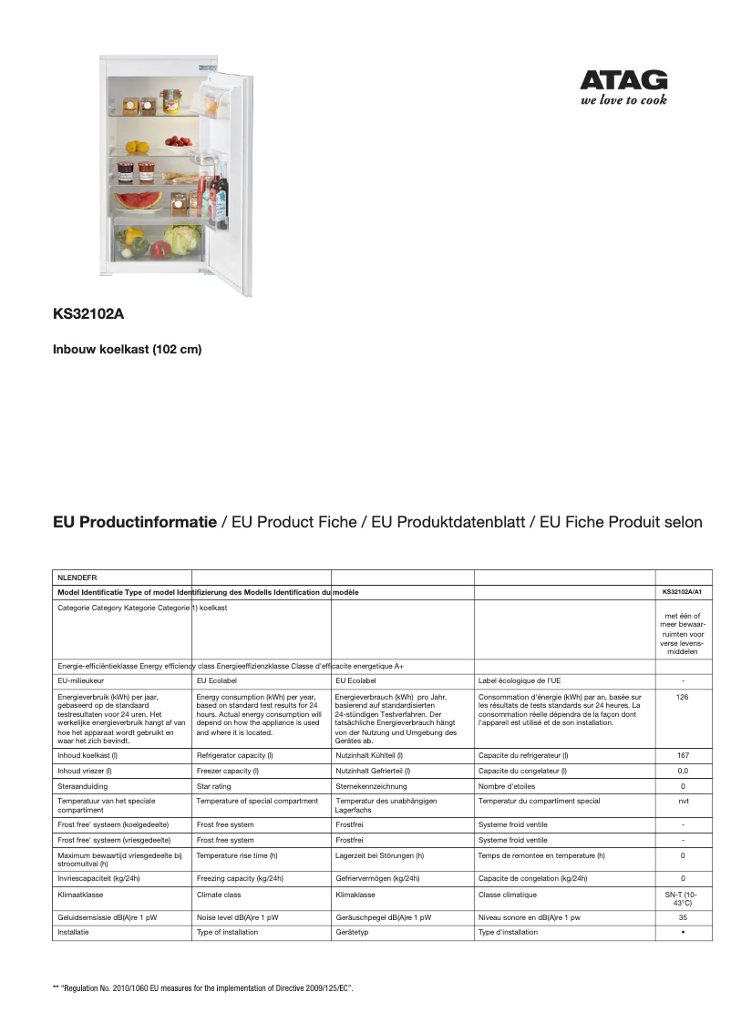 Page n°1 - Fiche technique Atag KS32102A
