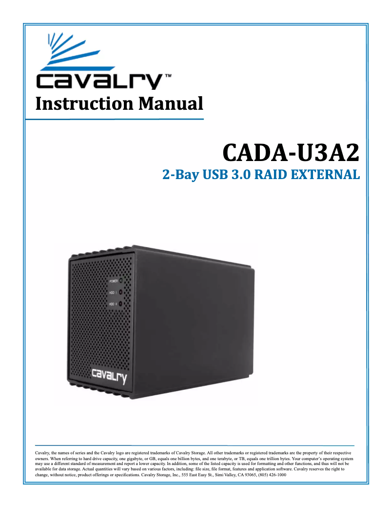 Page 1 de la notice Manuel utilisateur Cavalry CADA002U3A2