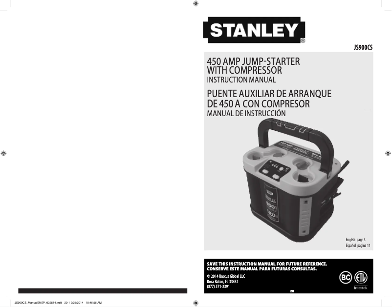 Page 1 de la notice Manuel utilisateur Stanley JS900CS
