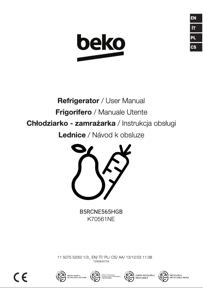 Page n°1 - Manuel utilisateur Beko B5RCNE565HGB