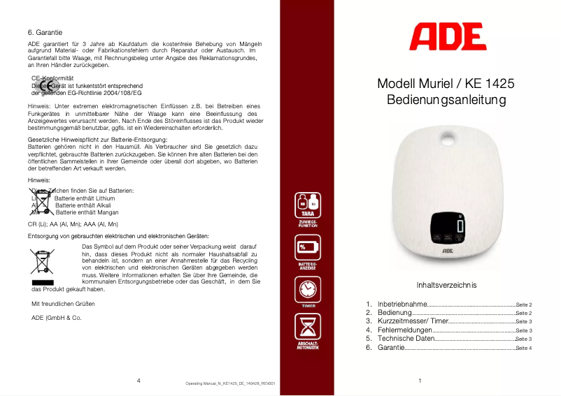 Página 1 del manual Manual de usuario ADE Muriel KE 1425