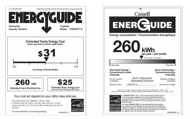 Page 1 de la notice Label énergétique Frigidaire FGID2476SF