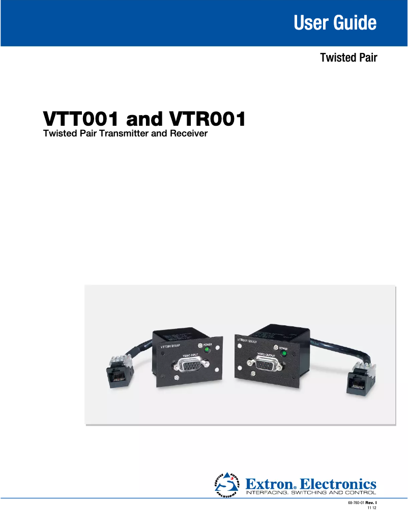 Page n°1 - Manuel utilisateur Extron VTR001