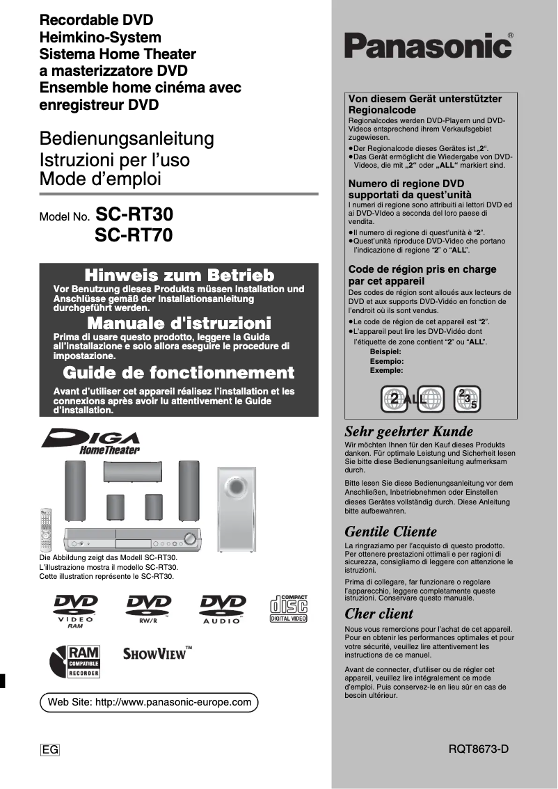 Page n°1 - Manuel utilisateur Panasonic SC-RT70