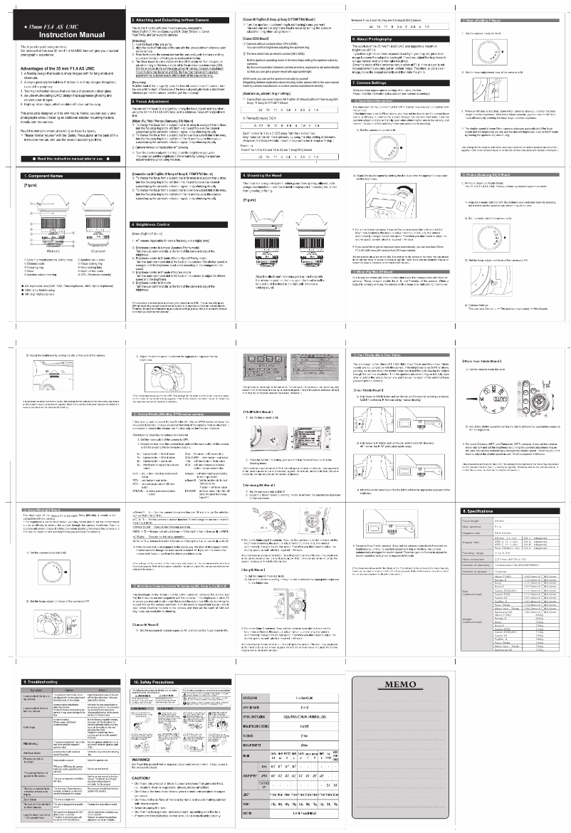 Page n°1 - Manuel utilisateur Rokinon Digital Photo AE35M-C