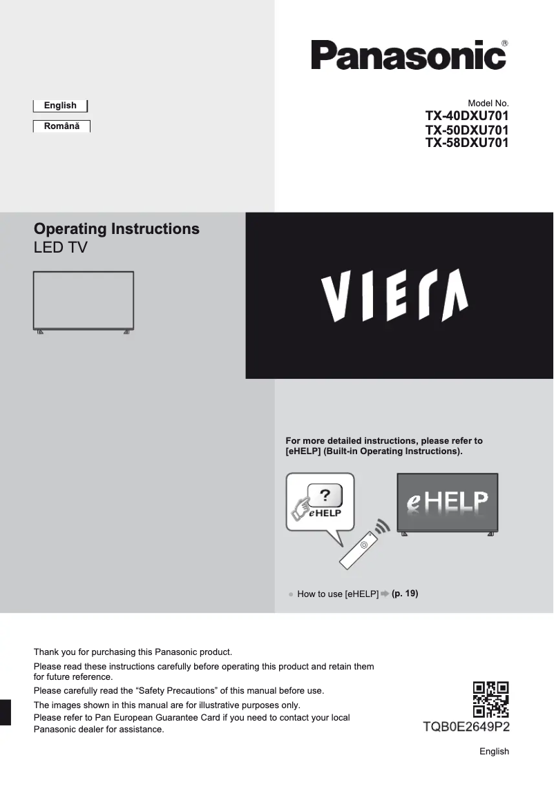 Page 1 de la notice Manuel utilisateur Panasonic Viera TX-58DXU701