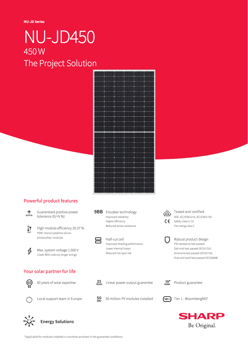 Page 1 de la notice Fiche technique Sharp NUJD450