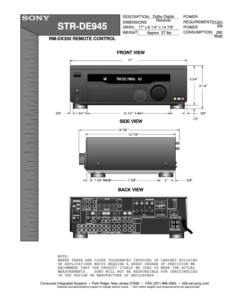 Page n°1 - Guide d'installation Sony STR-DE945