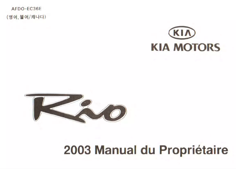 Page 1 de la notice Manuel utilisateur Kia Rio (2003)