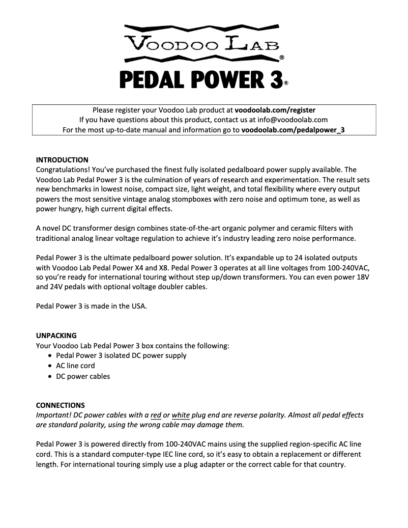 Page n°1 - Manuel utilisateur Voodoo Lab Pedal Power 3