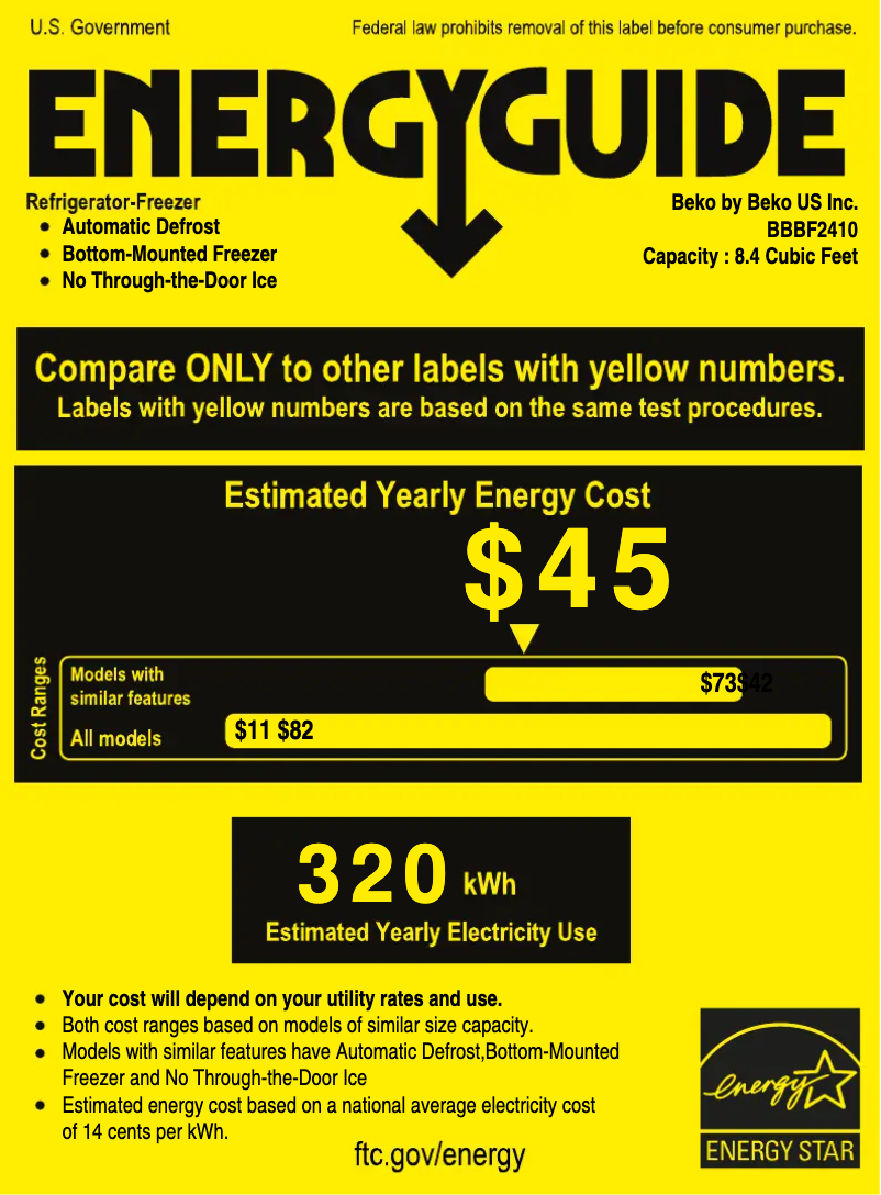 Page n°1 - Label énergétique Beko BBBF2410