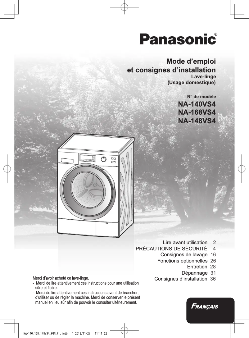 Page 1 de la notice Manuel utilisateur Panasonic NA-168VS4