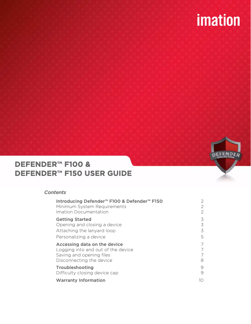 Page 1 de la notice Manuel utilisateur Imation Defender F150