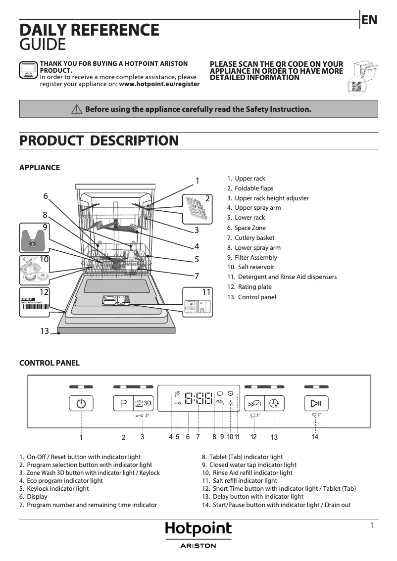 Page 1 de la notice Guide d'installation Hotpoint HFC 3T232 WG