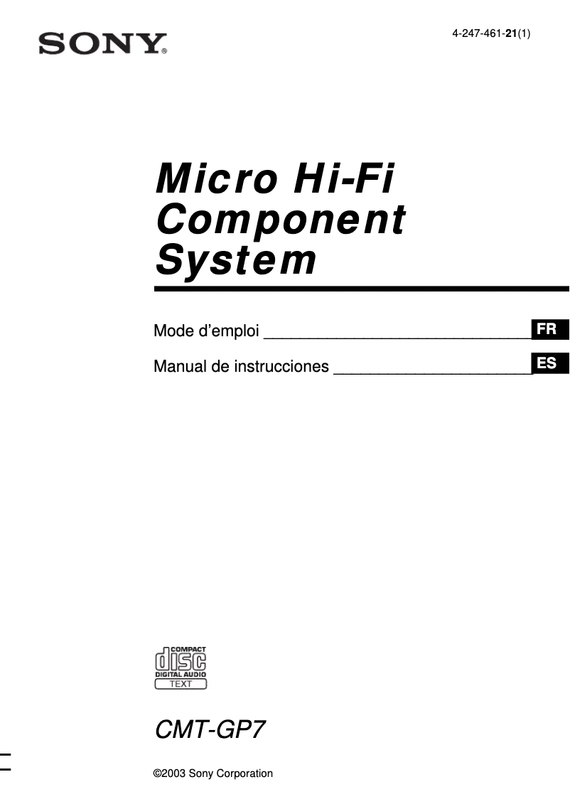 Page n°1 - Manuel utilisateur Sony CMT-GP7