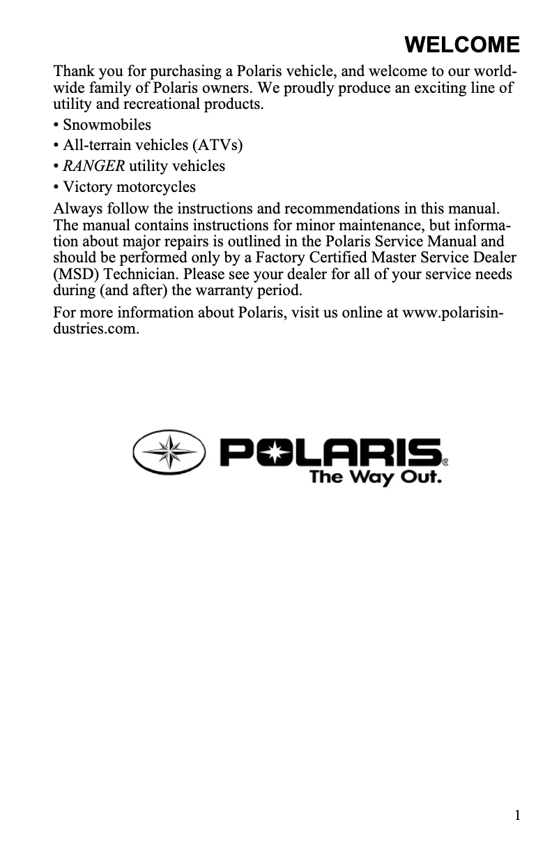 Image de la première page du manuel de l'appareil Youth Phoenix 200 Quadricycle (2009)