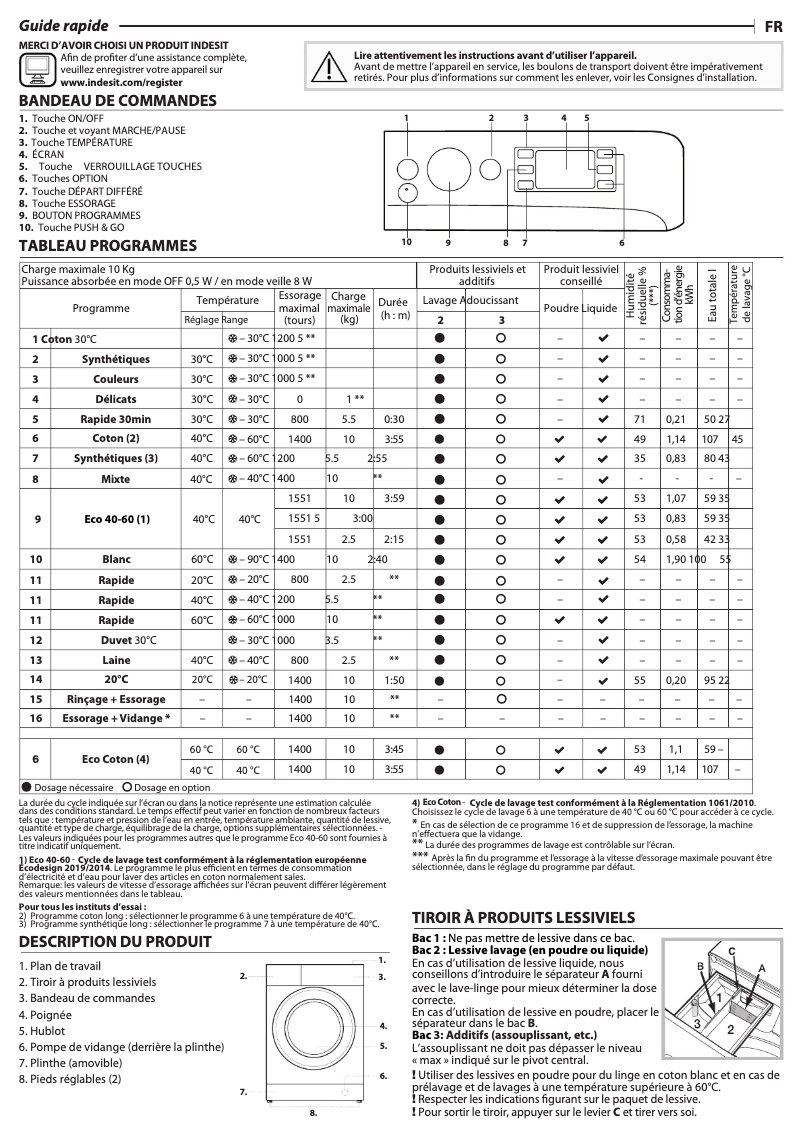 Image de la première page du manuel de l'appareil BWE 101483X WS EU N